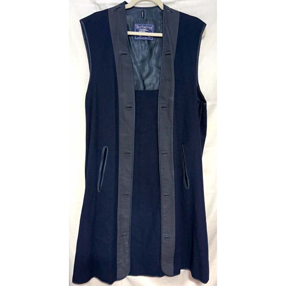 Vintage Burberrys Mens Navy Wool Camel Hair Trench Coat Liner Vest Size 50 Reg